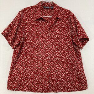 Vintage Notations Top size 16W Red Geometric Relaxed Short‎ Sleeve Button Down